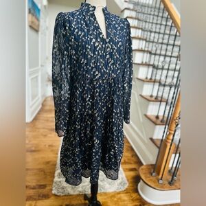 Sail to Sable - Navy Metallic Long Sleeve Tunic Dress